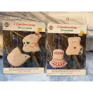 Lot of 2 Vtg ` NeedleMagic Candlewicking Ornament Kits Art 355 361 Christmas DIY